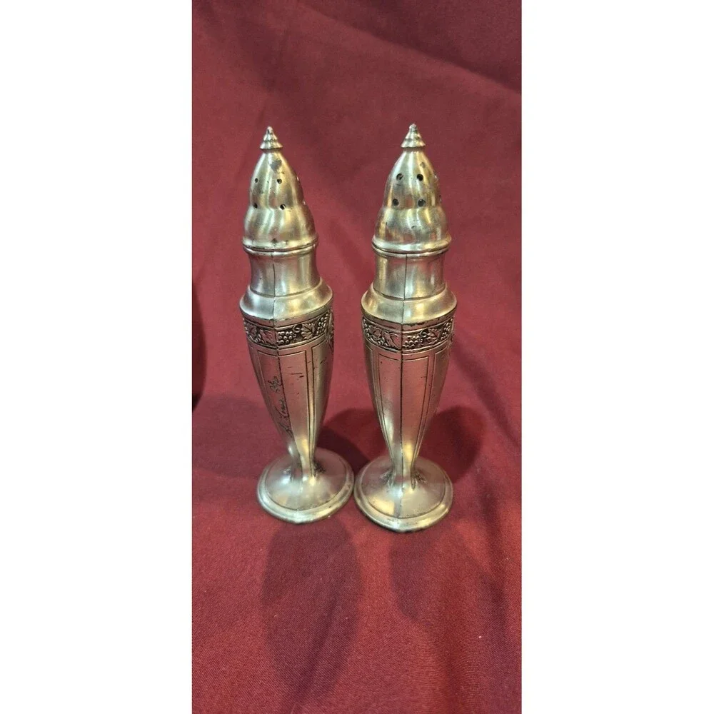 Astor by Poole Bacchante Salt Pepper Shakers Silver Coated Pewter Beautiful Cond